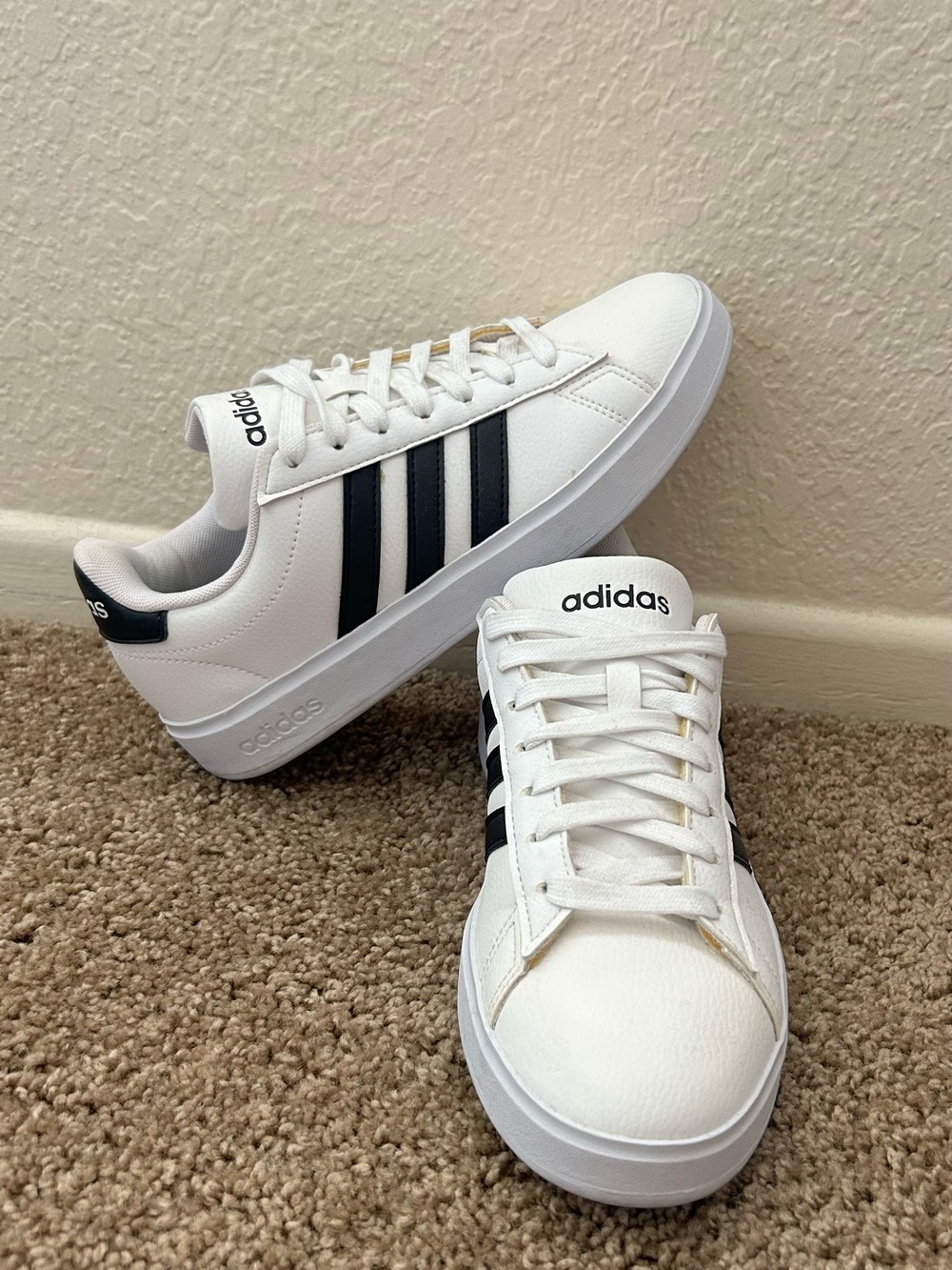 adidas Kids White Sneakers with Black Stripes